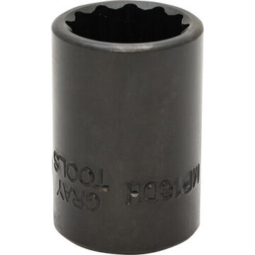Standard Length Impact Socket, 18 mm Socket, 1/2 in Drive, 38 mm lg, Steel