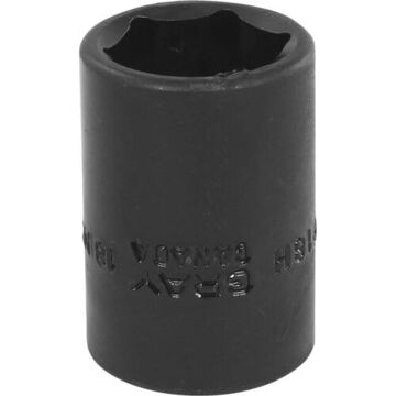 Regular Length Impact Socket, 18 mm Socket, 1/2 in Drive, 38 mm lg, Steel