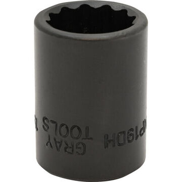 Standard Length Impact Socket, 19 mm Socket, 1/2 in Drive, 38 mm lg, Steel