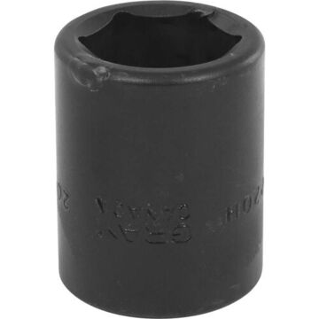 Regular Length Impact Socket, 20 mm Socket, 1/2 in Drive, 38 mm lg, Steel