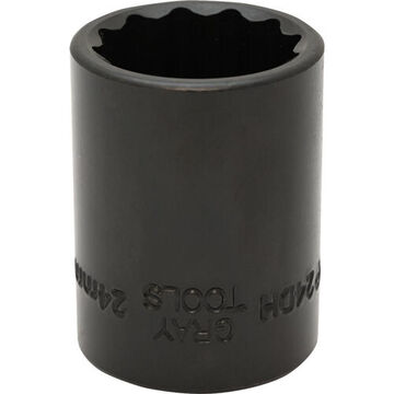 Standard Length Impact Socket, 24mm Socket, 1/2 in Drive, 45 mm lg, Steel