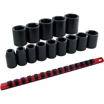 Standard Impact Socket Set, 1/2 in Drive, 6 Point, 14-Piece, Steel, Black Oxide