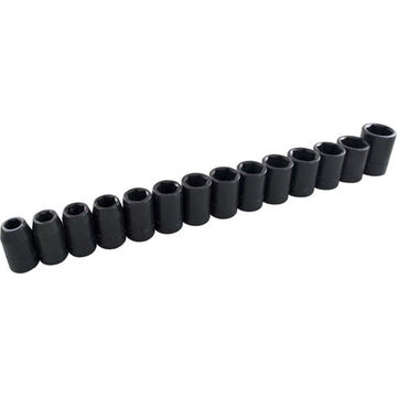 Standard Length Impact Socket Set, 6-Point, 1/2 in Drive, 14-Piece, Steel, Black Oxide