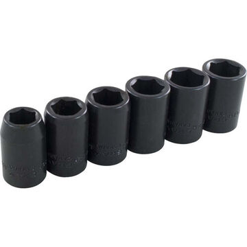 Metric Standard Length Impact Socket Set, 6-Point, 1/2 in Drive, 6-Piece, Steel, Black Oxide