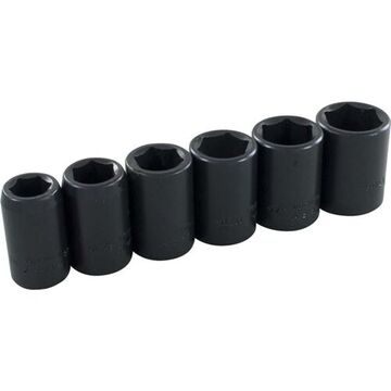 SAE Standard Length Impact Socket Set, 6-Point, 1/2 in Drive, 6-Piece, Steel, Black Oxide
