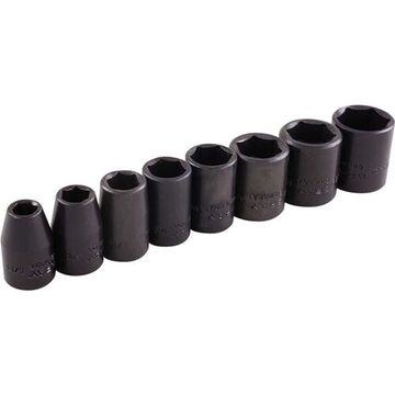 SAE Standard Length Impact Socket Set, 6-Point, 3/8 in Drive, 8-Piece, Steel, Black Oxide