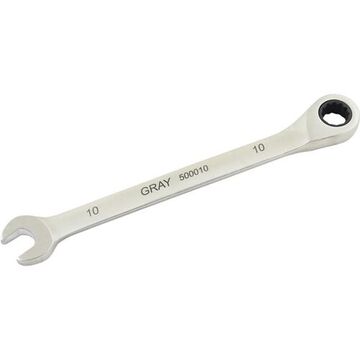 Fixed Head Ratcheting Wrench, 10 Mm Opening, Ratcheting, 6.3 In Lg, 12-point, Stainless Steel