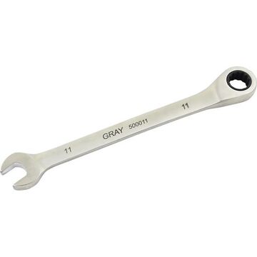 Fixed Head Ratcheting Wrench, 11 Mm Opening, Ratcheting, 6.7 In Lg, 12-point, Stainless Steel