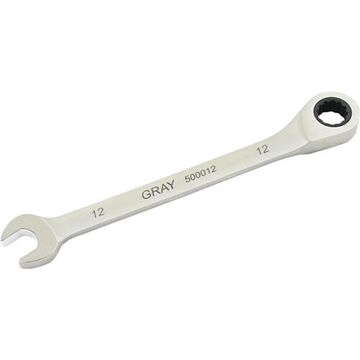 Fixed Head Ratcheting Wrench, 12 Mm Opening, Ratcheting, 6.9 In Lg, 12-point, Stainless Steel