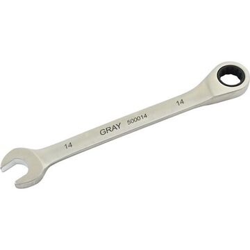 Fixed Head Ratcheting Wrench, 14 Mm Opening, Ratcheting, 7.5 In Lg, 12-point, Stainless Steel