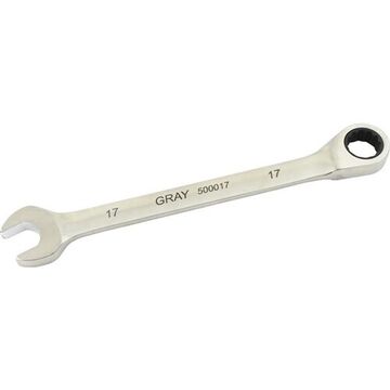 Fixed Head Ratcheting Wrench, 17 Mm Opening, Ratcheting, 9 In Lg, 12-point, Stainless Steel