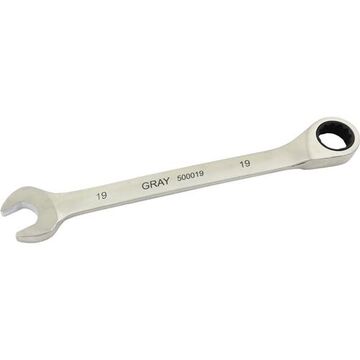 Fixed Head Ratcheting Wrench, 19 Mm Opening, Ratcheting, 9.9 In Lg, 12-point, Stainless Steel