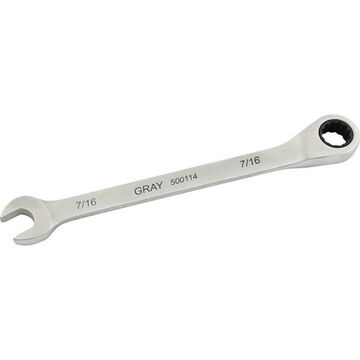 Fixed Head Ratcheting Wrench, 7/16 In Opening, Ratcheting, 6.49 In Lg, 12-point, Stainless Steel