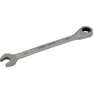 Fixed Head Ratcheting Wrench, 1/2 In Opening, Ratcheting, 7.16 In Lg, 12-point, Stainless Steel