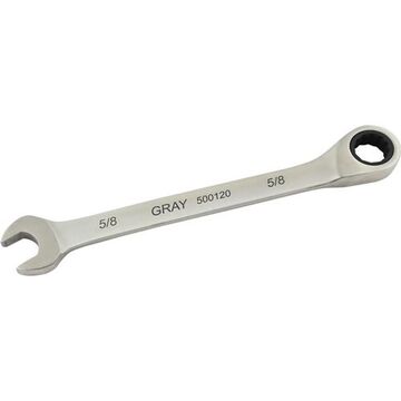 Fixed Head Ratcheting Wrench, 5/8 In Opening, Ratcheting, 8.5 In Lg, 12-point, Stainless Steel