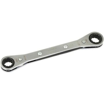 Flat Box End Ratcheting Wrench, 3/8 X 7/16 In Opening, Ratcheting, 5-1/4 In Lg, 12-point