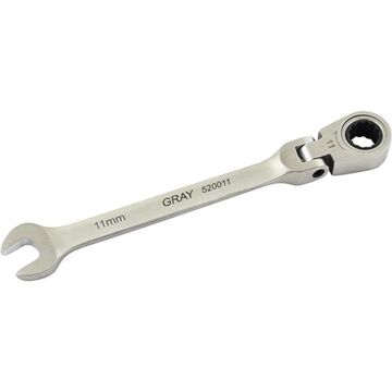 Flex Head Ratcheting Wrench, 11 Mm Opening, Ratcheting, 164 Mm Lg, 12-point, Stainless Steel