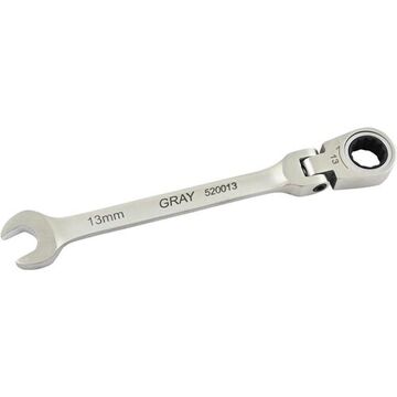 Flex Head Ratcheting Wrench, 13 Mm Opening, Ratcheting, 177 Mm Lg, 12-point, Stainless Steel