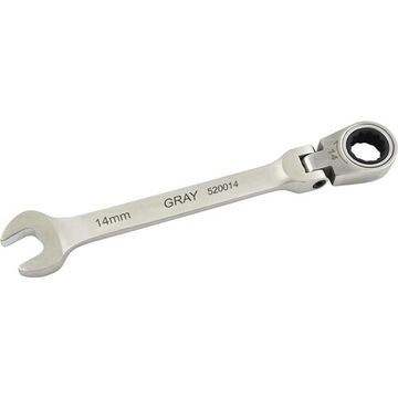 Flex Head Ratcheting Wrench, 14 Mm Opening, Ratcheting, 187 Mm Lg, 12-point, Stainless Steel