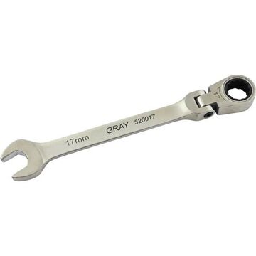 Flex Head Ratcheting Wrench, 17 Mm Opening, Ratcheting, 220 Mm Lg, 12-point, Stainless Steel