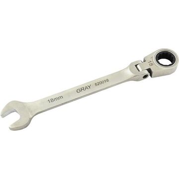Flex Head Ratcheting Wrench, 18 Mm Opening, Ratcheting, 235 Mm Lg, 12-point, Stainless Steel