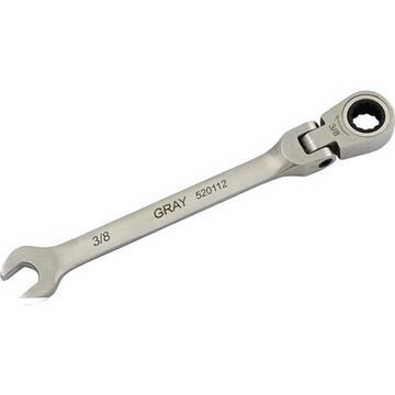 Flex Head Ratcheting Wrench, 3/8 In Opening, Ratcheting, 6.22 In Lg, 12-point, Stainless Steel