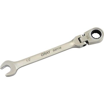 Flex Head Ratcheting Wrench, 1/2 In Opening, Ratcheting, 6.96 In Lg, 12-point, Stainless Steel