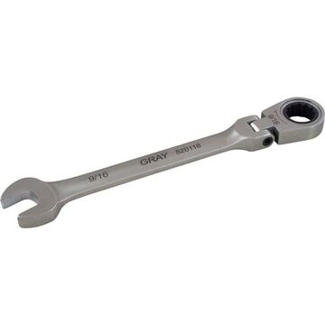 Flex Head Ratcheting Wrench, 9/16 In Opening, Ratcheting, 7.36 In Lg, 12-point, Stainless Steel