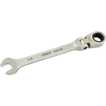 Flex Head Ratcheting Wrench, 5/8 In Opening, Ratcheting, 8.3 In Lg, 12-point, Stainless Steel