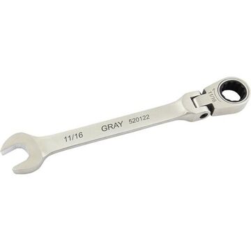 Flex Head Ratcheting Wrench, 11/16 In Opening, Ratcheting, 8.66 In Lg, 12-point, Stainless Steel