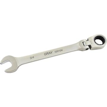 Flex Head Ratcheting Wrench, 3/4 In Opening, Ratcheting, 9.6 In Lg, 12-point, Stainless Steel