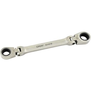 Box End Flex Head Ratcheting Wrench, 16 X 18 Mm Opening, Ratcheting, 243 Mm Lg, 12-point, Stainless Steel