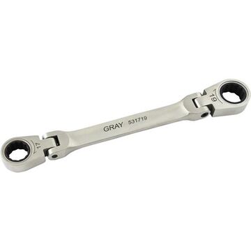 Box End Flex Head Ratcheting Wrench, 17 X 19 Mm Opening, Ratcheting, 243 Mm Lg, 12-point, Stainless Steel