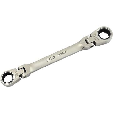 Box End Flex Head Ratcheting Wrench, 11/16 X 3/4 In Opening, Ratcheting, 9.56 In Lg, 12-point, Stainless Steel