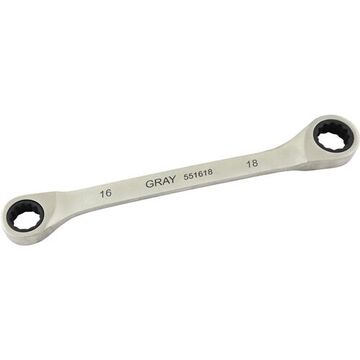Box End Fixed Head Ratcheting Wrench, 16 X 18 Mm Opening, Ratcheting, 182 Mm Lg, 12-point, Stainless Steel