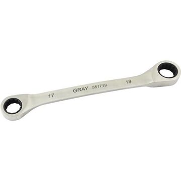 Box End Fixed Head Ratcheting Wrench, 17 X 19 Mm Opening, Ratcheting, 189 Mm Lg, 12-point, Stainless Steel