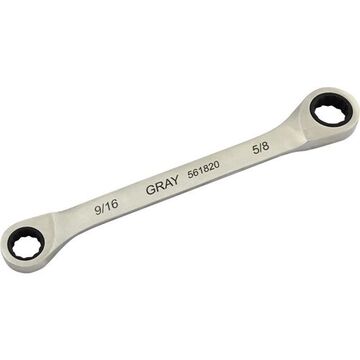Box End Fixed Head Ratcheting Wrench, 9/16 X 5/8 In Opening, Ratcheting, 8.26 In Lg, 12-point, Stainless Steel