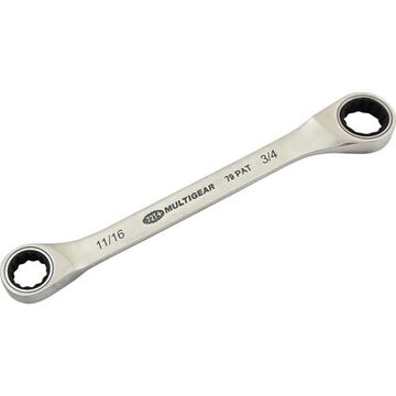Box End Fixed Head Ratcheting Wrench, 11/16 X 3/4 In Opening, Ratcheting, 9.05 In Lg, 12-point, Stainless Steel