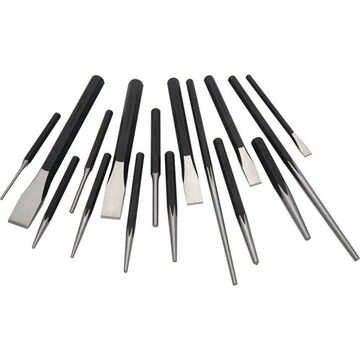 Punch and Chisel Set, 5/16, 1/2, 5/8, 3/4, 7/8 Cold, 10.83 in lg, 16-Piece