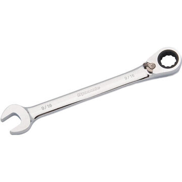 Reversible Ratcheting Wrench, 9/16 In Opening, Ratcheting, 7.44 In Lg, 12-point, Steel