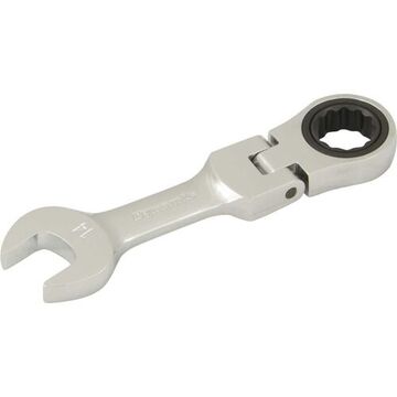 Flex Head Ratcheting Wrench, 14 Mm Opening, Ratcheting, 4.53 In Lg, 12-point, Steel