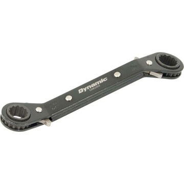 Double Box End Ratcheting Wrench, 5/8 X 11/16 In Opening, 12-point, 15 Deg