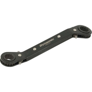 Double Box End Ratcheting Wrench, 15 X 17 Mm Opening, 12-point, 15 Deg