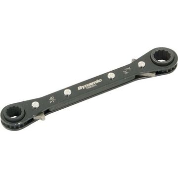 Double Box End Straight Ratcheting Wrench, 8.11 In Lg