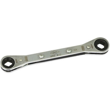 Flat Box End Ratcheting Wrench, 9 X 10 Mm Opening, Ratcheting, 140 Mm Lg, 6-point