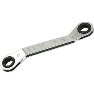 Box End Ratcheting Wrench, 15 X 17 Mm Opening, Ratcheting, 203 Mm Lg, 12-point, Steel