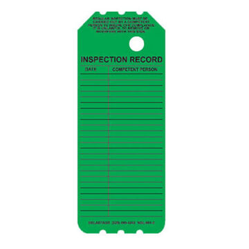 Laminated Scaffold Tag, 8 in ht, 3.25 in wd, Green, Synthetic