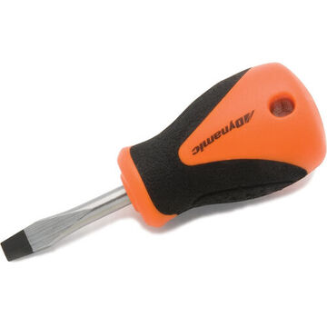 Stubby Length Screwdriver, Slotted, 1/4 in Point, 1-1/2 in Shank, Plastic, Rubber, 3.80 in lg