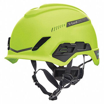 Casque de sécurité, s'ajuste au chapeau 6-1/2 à 8 po, jaune vert haute visibilité, polyéthylène haute densité, Fas-Trac® III cliquet pivotant, E