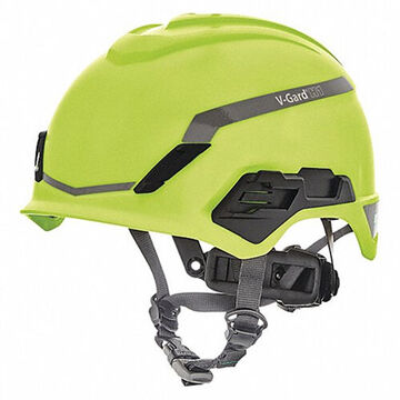 Casque de sécurité, s'ajuste au chapeau 6-1/2 à 8 po, jaune vert haute visibilité, polyéthylène haute densité, Fas-Trac® III cliquet pivotant, E